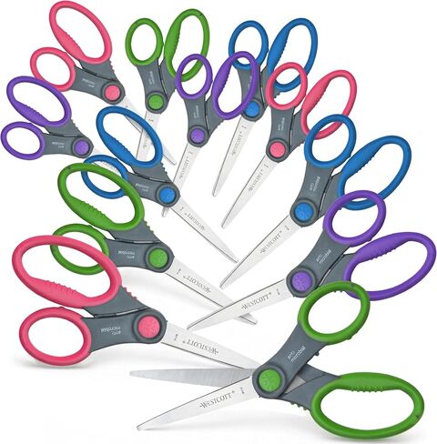 Westcott 12-Pack 6 "مقص للأطفال من سن 8 سنوات فما فوق، للمدرسة والمشروعات الحرفية، لوازم العودة إلى المدرسة للأطفال الكبار، مقابض ناعمة الملمس بألوان متنوعة. in Kuwait