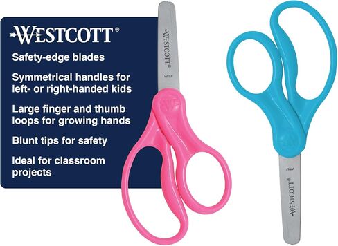 Westcott 12-Pack 6 "مقص للأطفال من سن 8 سنوات فما فوق، للمدرسة والمشروعات الحرفية، لوازم العودة إلى المدرسة للأطفال الكبار، مقابض ناعمة الملمس بألوان متنوعة. in Kuwait