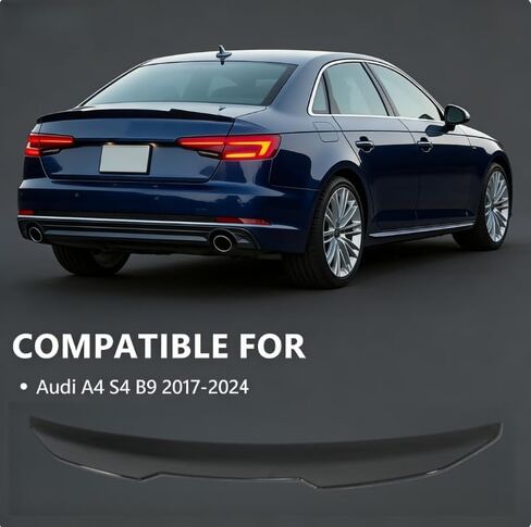 time secret Rear Trunk Spoiler Wing for Audi A4 S4 B9 Sedan Models 2017-2025 High Kick Rear Wing Lip Spoiler Glossy Black, No Drill in Saudi Arabia