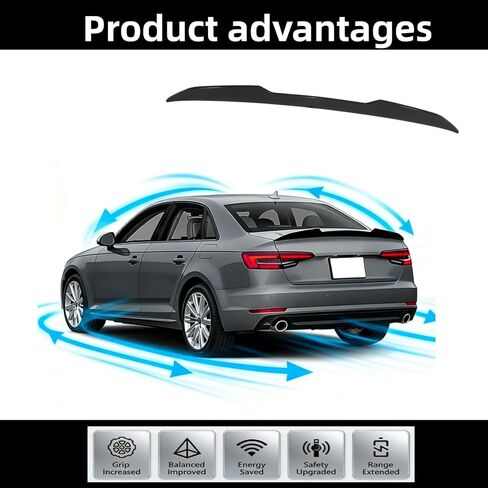 time secret Rear Trunk Spoiler Wing for Audi A4 S4 B9 Sedan Models 2017-2025 High Kick Rear Wing Lip Spoiler Glossy Black, No Drill in Saudi Arabia
