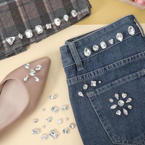 120 Pcs White Bedazzling Sew on Rhinestones Mixed Shape Charms Claw Flatback Glass Rhinestone with Metal Base Large Gems for Clothes Crafting Hats Large Costume Bags Gems Shoes Sewing Accessories in Saudi Arabia