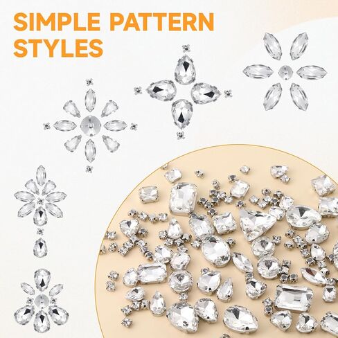 120 Pcs White Bedazzling Sew on Rhinestones Mixed Shape Charms Claw Flatback Glass Rhinestone with Metal Base Large Gems for Clothes Crafting Hats Large Costume Bags Gems Shoes Sewing Accessories in Saudi Arabia