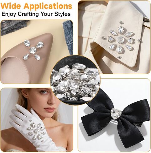 120 Pcs White Bedazzling Sew on Rhinestones Mixed Shape Charms Claw Flatback Glass Rhinestone with Metal Base Large Gems for Clothes Crafting Hats Large Costume Bags Gems Shoes Sewing Accessories in Saudi Arabia
