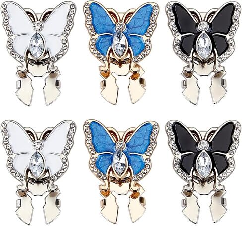 6Pcs 3 Colors Butterfly Button Covers Rhinestone Butterfly Button Covers Clip on Blouse Shirt Buttons No Sewing Cufflinks Garment Accessories for Men Women Shirt Sleeve Sewing Craft in Kuwait