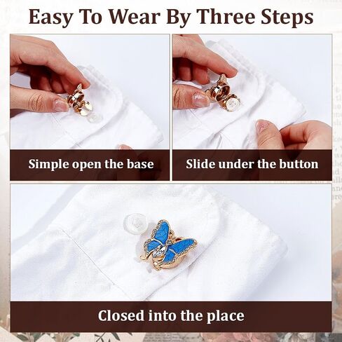 6Pcs 3 Colors Butterfly Button Covers Rhinestone Butterfly Button Covers Clip on Blouse Shirt Buttons No Sewing Cufflinks Garment Accessories for Men Women Shirt Sleeve Sewing Craft in Kuwait