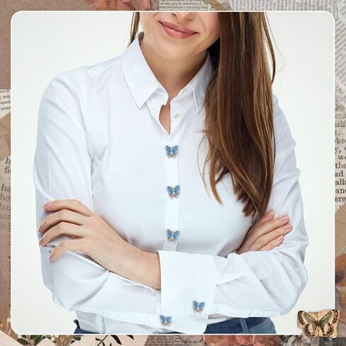 6Pcs 3 Colors Butterfly Button Covers Rhinestone Butterfly Button Covers Clip on Blouse Shirt Buttons No Sewing Cufflinks Garment Accessories for Men Women Shirt Sleeve Sewing Craft in Kuwait