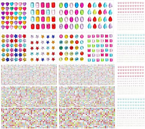 2446 Pcs Gems Stickers Rhinestone Stickers Acrylic Self Adhesive Flat-Back Crystal Decorative Stickers Assorted Shapes Jewels Gemstone Sticky for Body Eye Makeup Wedding Arts Crafts DIY Jewelry Making in Kuwait