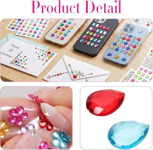 2446 Pcs Gems Stickers Rhinestone Stickers Acrylic Self Adhesive Flat-Back Crystal Decorative Stickers Assorted Shapes Jewels Gemstone Sticky for Body Eye Makeup Wedding Arts Crafts DIY Jewelry Making in Kuwait