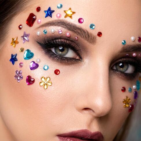 2446 Pcs Gems Stickers Rhinestone Stickers Acrylic Self Adhesive Flat-Back Crystal Decorative Stickers Assorted Shapes Jewels Gemstone Sticky for Body Eye Makeup Wedding Arts Crafts DIY Jewelry Making in Kuwait