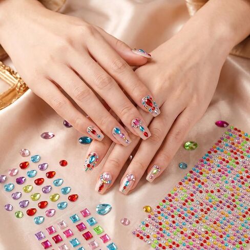 2446 Pcs Gems Stickers Rhinestone Stickers Acrylic Self Adhesive Flat-Back Crystal Decorative Stickers Assorted Shapes Jewels Gemstone Sticky for Body Eye Makeup Wedding Arts Crafts DIY Jewelry Making in Kuwait