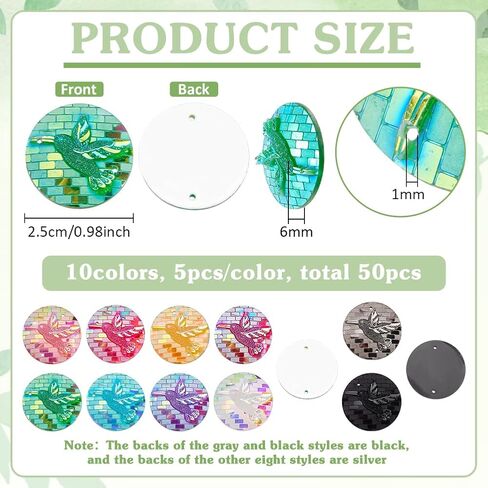 FINGERINSPIRE 50Pcs Flat Round Cabochons 1 Inch Hummingbird Pattern Glitter Resin Sew-On Rhinestones 10 Colors Round Resin Flat Back Cabochons with Two Holes for Jewelry Making Clothing DIY Crafts in Kuwait