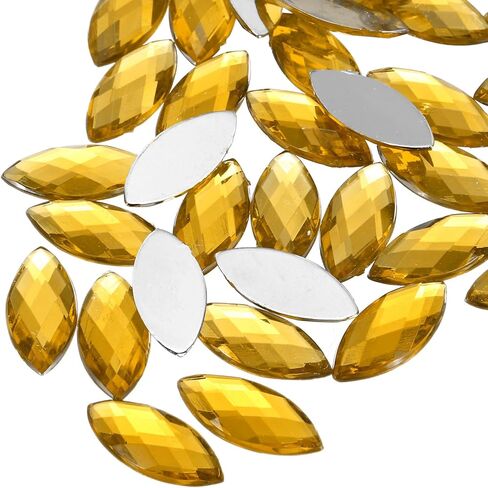 YOKIVE 50 Pcs Flat Back Acrylic Rhinestones, 20x9mm Horse Eye Gems for DIY Craft Jewelry Making Clothes Dress Shoes Bag Wedding Accessories Card Decoration Costume (Gold) in Kuwait