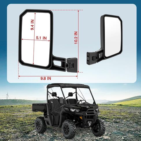 Foldable Side Mirrors for Can-Am Defender, Adjustable Convex Side Rearview Mirror Kit for Can-Am Defender HD5 HD7 HD8 HD9 HD10 2016-2026 Replace #715008100, 2PCS in Kuwait