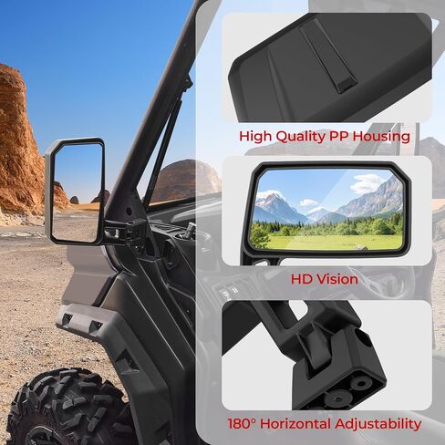 Foldable Side Mirrors for Can-Am Defender, Adjustable Convex Side Rearview Mirror Kit for Can-Am Defender HD5 HD7 HD8 HD9 HD10 2016-2026 Replace #715008100, 2PCS in Kuwait