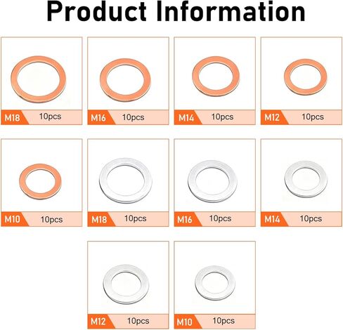 100 PCS Oil Drain Plug Gasket, Copper Aluminum Crush Washer Gaskets Seal Kit, M10 M12 M14 M16 M18 Crush Washer Oil Drain Plug, Universal for Most Cars in Saudi Arabia