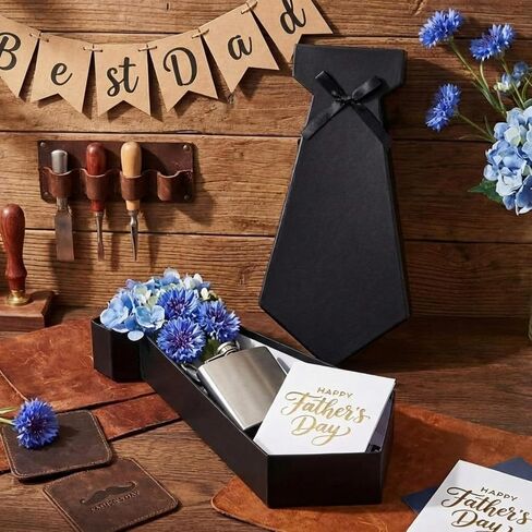 Resurhang Father's Day Flower Box 3D Tie Shaped Gift Box 11.8" x 5.8" Father's Birthday Dad Gifts Case Happy Dad's Day Supplies for Men Birthday Wedding Bachelorette Bridal Shower Party Favor in Kuwait