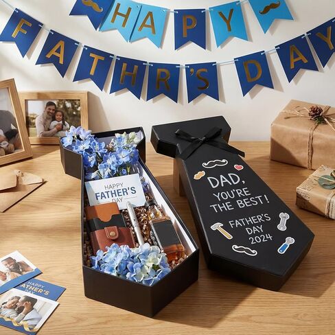 Resurhang Father's Day Flower Box 3D Tie Shaped Gift Box 11.8" x 5.8" Father's Birthday Dad Gifts Case Happy Dad's Day Supplies for Men Birthday Wedding Bachelorette Bridal Shower Party Favor in Kuwait