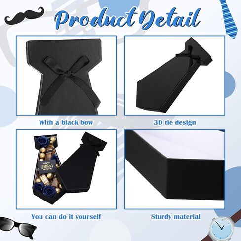 Resurhang Father's Day Flower Box 3D Tie Shaped Gift Box 11.8" x 5.8" Father's Birthday Dad Gifts Case Happy Dad's Day Supplies for Men Birthday Wedding Bachelorette Bridal Shower Party Favor in Kuwait