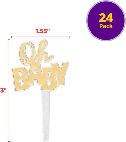 Oh Baby Cake Toppers, 24 Gold Cupcake Decorations, Cupcake Pics For Baby Shower, Birthday, Gender Reveal, Celebration - 24 Pack in Kuwait