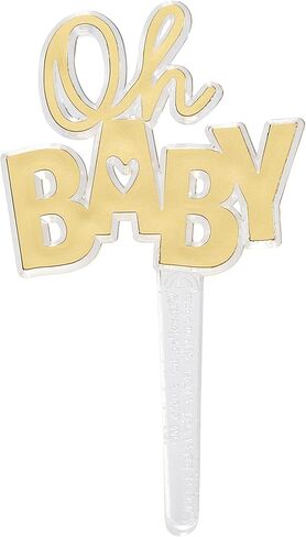 Oh Baby Cake Toppers, 24 Gold Cupcake Decorations, Cupcake Pics For Baby Shower, Birthday, Gender Reveal, Celebration - 24 Pack in Kuwait