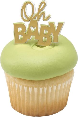 Oh Baby Cake Toppers, 24 Gold Cupcake Decorations, Cupcake Pics For Baby Shower, Birthday, Gender Reveal, Celebration - 24 Pack in Kuwait