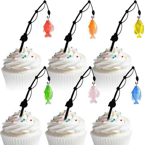 30 Pcs Mini Fishing Rod Cupcake Decorations, Suitable for Cupcake Decoration at Fishing Parties in Saudi Arabia