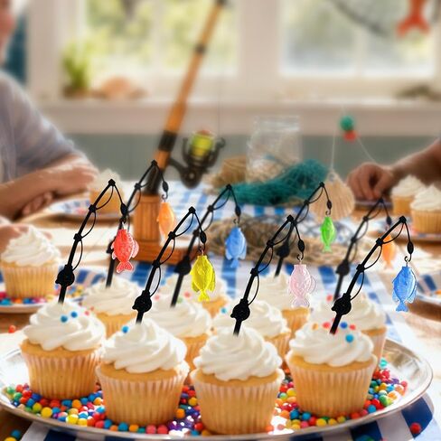 30 Pcs Mini Fishing Rod Cupcake Decorations, Suitable for Cupcake Decoration at Fishing Parties in Saudi Arabia