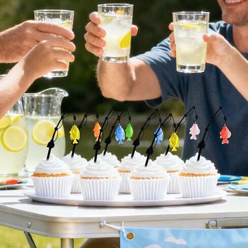 30 Pcs Mini Fishing Rod Cupcake Decorations, Suitable for Cupcake Decoration at Fishing Parties in Saudi Arabia