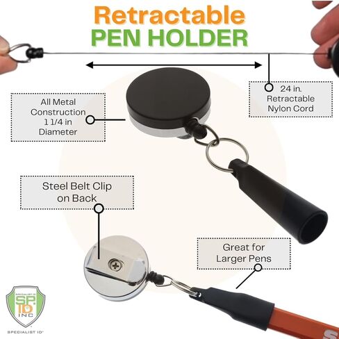2 Pack - Heavy Duty Retractable Pull Pen Holder - Ideal for Markers & Carpenter Pencils - Nylon Cable, Self Retracting Reel & Tight Metal Belt Clip Retractable Carpenter Pencil Holder by Reel-N-Rite in Kuwait