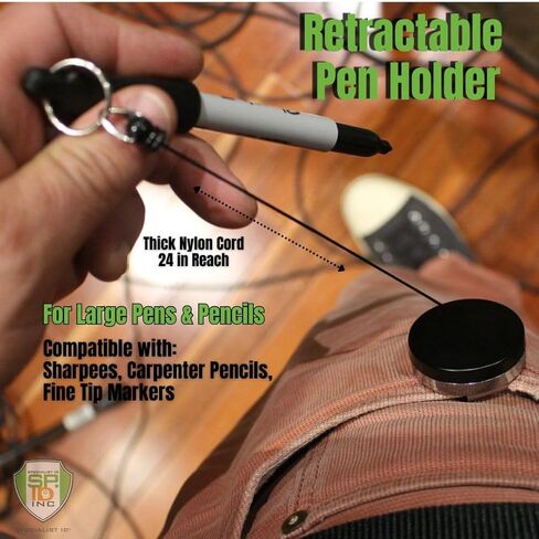 2 Pack - Heavy Duty Retractable Pull Pen Holder - Ideal for Markers & Carpenter Pencils - Nylon Cable, Self Retracting Reel & Tight Metal Belt Clip Retractable Carpenter Pencil Holder by Reel-N-Rite in Kuwait