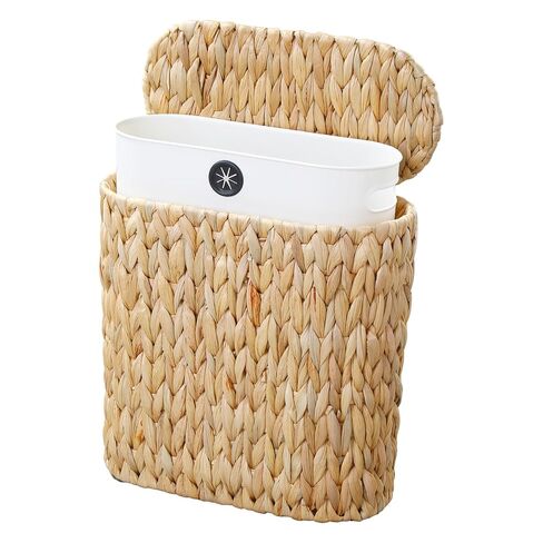 Coeusy Wicker Bathroom Trash Can with Lid,Narrow Rattan Waste Basket with Removable Liner Bucket,Slim Woven Water Hyacinth Garbage Can for Bedroom,Office,Small Spaces,3 Gallon in Saudi Arabia