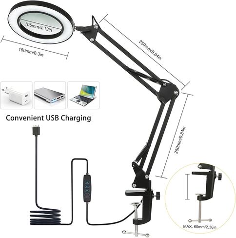 Upgraded 10X Magnifying Glass with Light and Clamp, Touch Control Real Glass Magnifier with Extended Swing Arm, 5 Color 5 Brightness Hand Free Desk Lamp for Craft Close Work Repair Sewing Hobby in Saudi Arabia