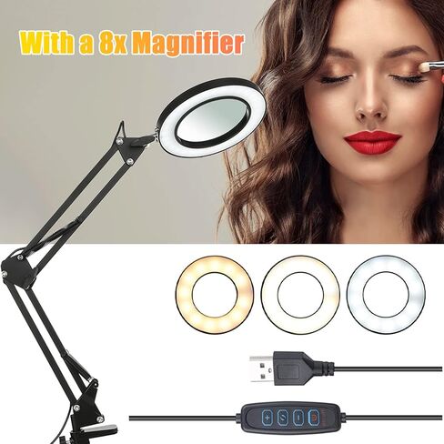 Upgraded 10X Magnifying Glass with Light and Clamp, Touch Control Real Glass Magnifier with Extended Swing Arm, 5 Color 5 Brightness Hand Free Desk Lamp for Craft Close Work Repair Sewing Hobby in Saudi Arabia