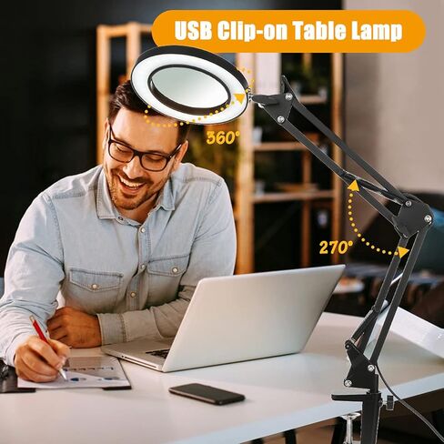 Upgraded 10X Magnifying Glass with Light and Clamp, Touch Control Real Glass Magnifier with Extended Swing Arm, 5 Color 5 Brightness Hand Free Desk Lamp for Craft Close Work Repair Sewing Hobby in Saudi Arabia
