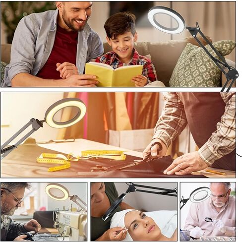 Upgraded 10X Magnifying Glass with Light and Clamp, Touch Control Real Glass Magnifier with Extended Swing Arm, 5 Color 5 Brightness Hand Free Desk Lamp for Craft Close Work Repair Sewing Hobby in Saudi Arabia