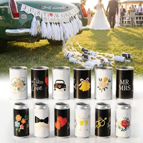 15 Pcs Just Married Wedding Car Decoration Kit – Black & White Handmade Aluminum Tin Cans with Ribbon, Bows ，Banner, Decals & Tassel, Vintage Classic Car Decor for Honeymoon Elegant Romantic Fashion in Saudi Arabia