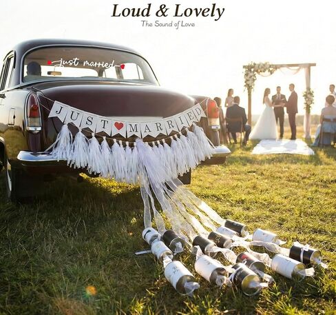 15 Pcs Just Married Wedding Car Decoration Kit – Black & White Handmade Aluminum Tin Cans with Ribbon, Bows ，Banner, Decals & Tassel, Vintage Classic Car Decor for Honeymoon Elegant Romantic Fashion in Saudi Arabia