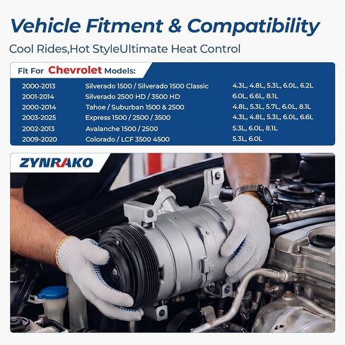 Air Conditioner AC Compressor with Clutch Compatible with Chevy, GMC Models, Silverado, Suburban, Avalanche, Sierra, Tahoe, Express, Yukon, Escalade, and More, with 2 Mounting Holes #Replace CO29002C in Saudi Arabia