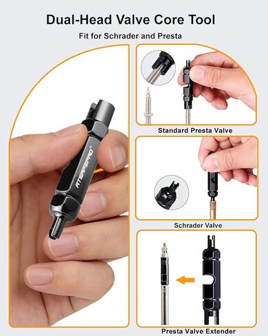 Valve Core Removal Kit - Include Torque-Limiting Tire Core Tool for Schrader, Prevents Over Tightening, Presta/Schrader Valve Stem Remover & 4 in 1 Tire Stem Removal for Car, ATV, Motorcycle, Bike in Saudi Arabia