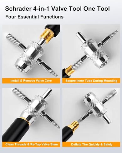 Valve Core Removal Kit - Include Torque-Limiting Tire Core Tool for Schrader, Prevents Over Tightening, Presta/Schrader Valve Stem Remover & 4 in 1 Tire Stem Removal for Car, ATV, Motorcycle, Bike in Saudi Arabia