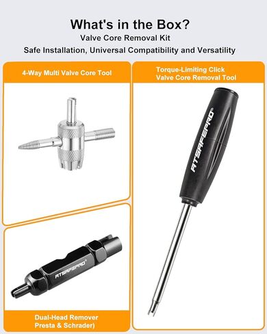 Valve Core Removal Kit - Include Torque-Limiting Tire Core Tool for Schrader, Prevents Over Tightening, Presta/Schrader Valve Stem Remover & 4 in 1 Tire Stem Removal for Car, ATV, Motorcycle, Bike in Saudi Arabia