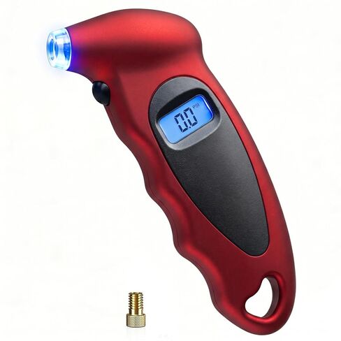 Digital Tire Pressure Gauge 150 PSI, Accurate in 0.1 Increments,1 Pack Tire Pressure Gauge with Backlight LCD, 4 Units (PSI/Bar/Kgf/cm²/KPA) Applicable to Car Truck Bicycle, Red in Kuwait