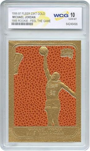 1996 Michael Jordan Fleer 1986 Rookie Feel The Game Real Basketball Texture NS Gold Card - Graded GEM Mint 10 in Kuwait