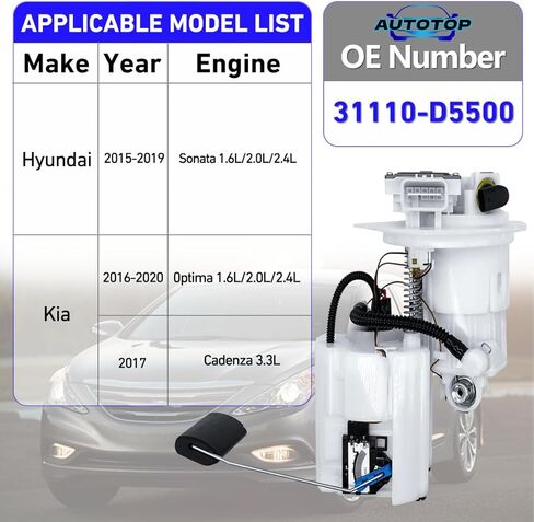Electric Fuel Pump Module Assembly with Sending Unit FIT 2015-2019 Hyundai Sonata, 2016-2020 Kia Optima 1.6L 2.0L 2.4L (Non-Hybrid), Replaces 31110-D5500 31110-C2500 SP3087M1 in Kuwait