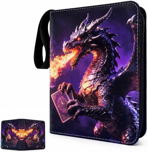 4 Pocket Card Binder with 50 High-transparency Removable Sleeves(Hold 400 Cards),PU Cover Trading Card Binder Premium Zip-Game Card Case book for Gift (Red-Black, Medium) in Kuwait