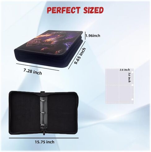 4 Pocket Card Binder with 50 High-transparency Removable Sleeves(Hold 400 Cards),PU Cover Trading Card Binder Premium Zip-Game Card Case book for Gift (Red-Black, Medium) in Kuwait