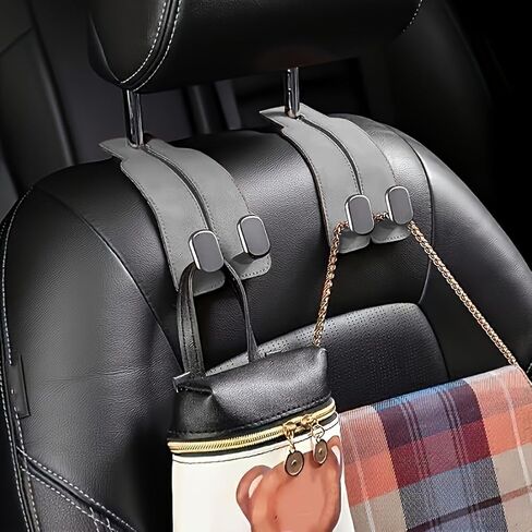 Car Hooks for Headrest, Leather Car Gadget Hook Organizer, Suitable for Most Seat Back Storage, for Hanging Bags, Space-Saving(Gray) in Kuwait