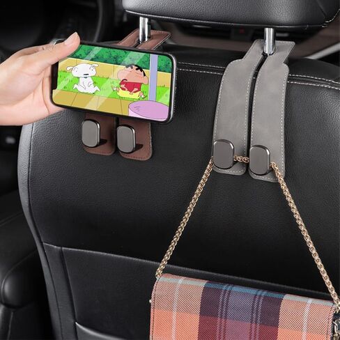 Car Hooks for Headrest, Leather Car Gadget Hook Organizer, Suitable for Most Seat Back Storage, for Hanging Bags, Space-Saving(Gray) in Kuwait