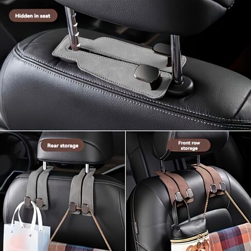 Car Hooks for Headrest, Leather Car Gadget Hook Organizer, Suitable for Most Seat Back Storage, for Hanging Bags, Space-Saving(Gray) in Kuwait