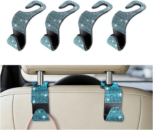 4PCS Bling Car Seat Headrest Hooks, Crystal Rhinestone Vehicle Back Seat Hanger Holder, Auto Interior Headrest Hanging Storage Organizer for Purse Handbag Coat, Universal Fit (Black/Pink) in Kuwait